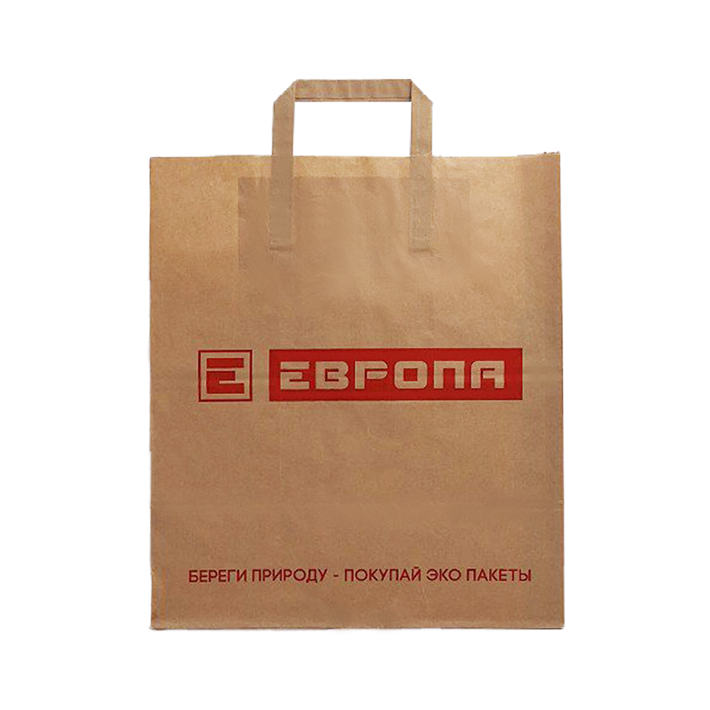 Пакет бумажный 37 х32 х20 коричневый с плоскими ручками Европа