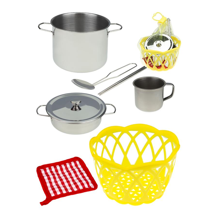 Набор посуды 8 предметов семейный рецепт с прихваткой микс в сетке металл 1445551